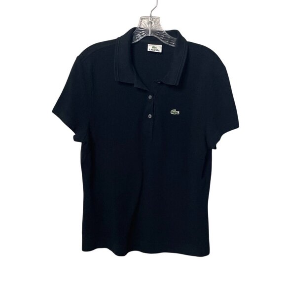 Lacoste Black Polo Shirt Women's Size 46 Short Sleeve Cotton Casual Design - Picture 1 of 5